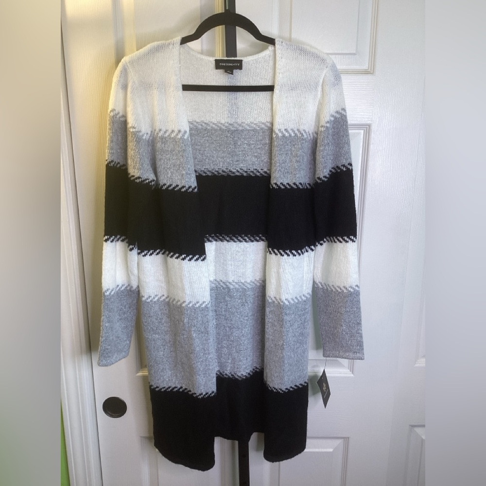 Fortune & Ivy Black, Gray, and White Cardigan, size Small, NWT